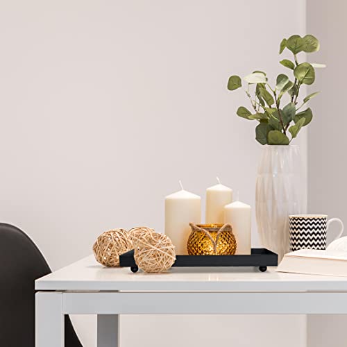15.7"x5.9" Matte Black Rectangular Metal Tray, Candle & Jewelry Organizer | Rust-Resistant Iron, Powder Coating, Smooth Polished Edges, Elevated Ball Feet, Industrial Modern, Coffee Table & Vanity