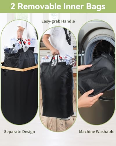 140L Recycling Bin for Kitchen, 2 Compartments Lar... (Black)