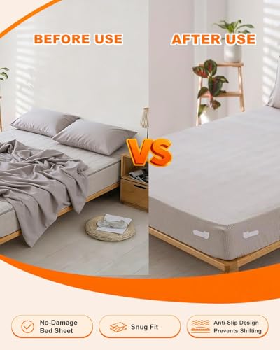 White Bear Bed Sheet Holders for Corners 4 Foldable Sheet Holders | Heavy-Duty Fitted Sheet Holder Grippers with Locks, Easy Install Bed Sheet Holder Clips for Mattress Edge Protection