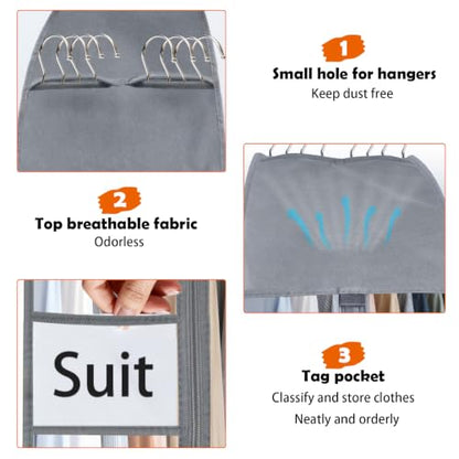 Clear Garment Bags for Hanging Clothes 10" Side Gusset, Suit Bags for Closet Storage, Suit Cover for Shirts Coats Dresses (24"X42"X10" 3Pack)
