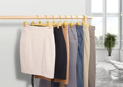 Amber Home 10 Pack Matte Gold Aluminum Pants Hangers, Metal Skirt Hangers | 12.2” Smooth Metal Skirt Hangers with 2 Adjustable Non-Slip Clips, Light & Sturdy Metal Hangers for Shorts, Trousers & Slacks
