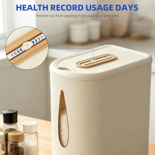 samstar Large Capacity Rice Dispenser 20-25 lbs, Sturdy & Airtight Rice Storage Container, Quick Rice Dispensing Design, Moisture Resistant Grain Storage Bin Rice Holder for Kitchen, BPA-Free, Beige