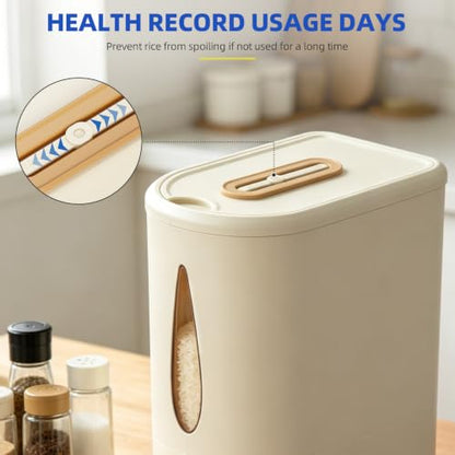 samstar Large Capacity Rice Dispenser 20-25 lbs, Sturdy & Airtight Rice Storage Container, Quick Rice Dispensing Design, Moisture Resistant Grain Storage Bin Rice Holder for Kitchen, BPA-Free, Beige