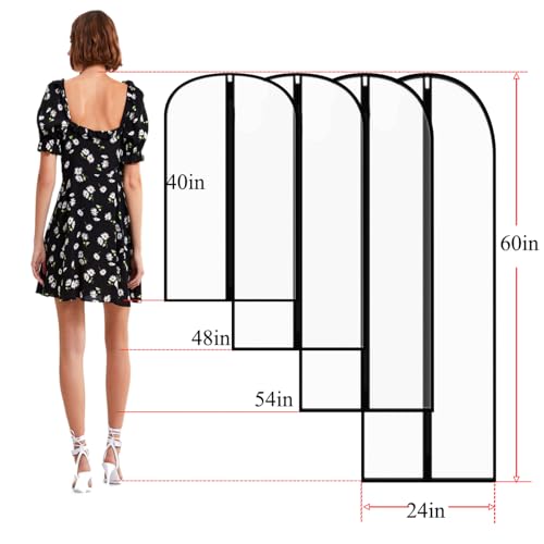 Clear 60" Extra-Long Hanging Garment Bags for Dresses & Gowns | Sturdy zippers with stoppers prevent runaway sliders. Breathable & washable PEVA covers prevent dust, wrinkles & floor drag