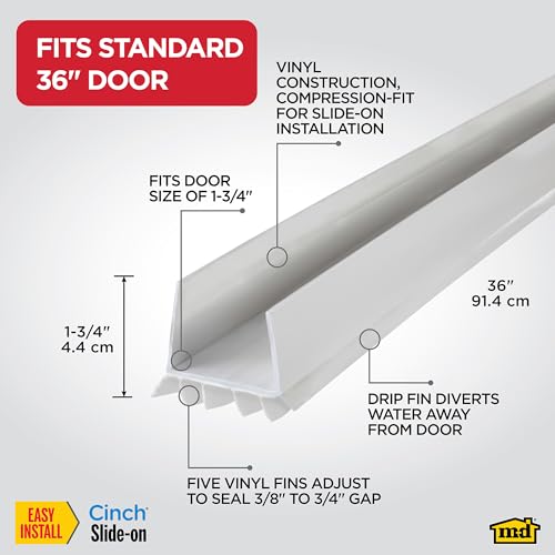 M-D Building Cinch® U-Shape Slide-On Under Door Seal, White, 36in
