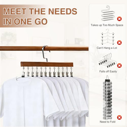 2pcs Closet Organizer with 12 Clips, Space Saving Hanging Closet Organizer, Space-Saving Hat Scarf Clothespins for Jeans Skirts Socks Pant Hangers with Clips