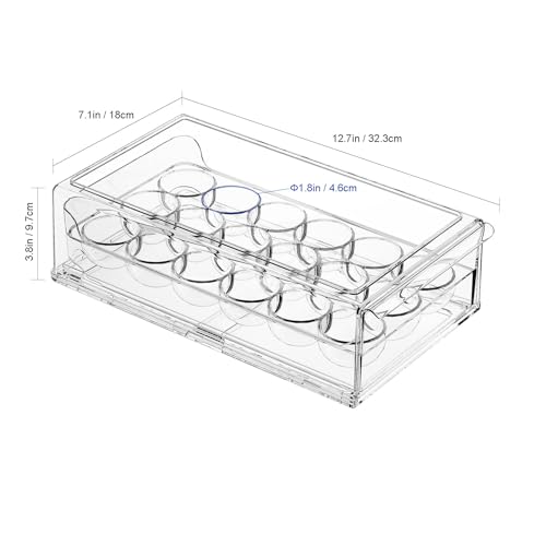 Egg Container for Refrigerator BPA Free Refrigerator Organizer Bins,Stackable Egg Holder for Refrigerator,18 Egg Tray,Clear