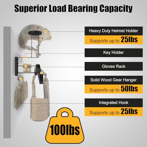 Tactical Gear Stand, Supports 100 LBS Wall Mounted Police Gear Rack, Heavy-Duty Body Armor Stand, Solid Wood Airsoft Plate Carrier Hanger, Motorcycle Helmet Holder Wall Mount