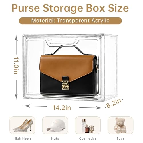 Purse Organizer for Closet,Clear Acrylic Display Case for Handbag Organizer, Purse Storage Box with Magnetic Door, Plastic Storage Bins for Book, Collectibles, Cosmetic (5 Pack)