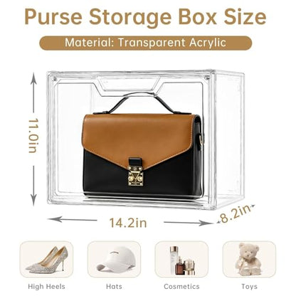 Purse Organizer for Closet,Clear Acrylic Display Case for Handbag Organizer, Purse Storage Box with Magnetic Door, Plastic Storage Bins for Book, Collectibles, Cosmetic (5 Pack)