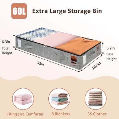 2 Pack Under Bed Storage Containers, Stackable Closet Organizers and Storage Bins with Sturdy Support, Foldable Underbed Clothes Storage Box for Blanket, Comforter, Sweater, Pillows, Shoes