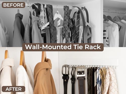 StorageWorks Tie Rack with 20 Hooks, 2 Set Wall Mounted Wood Hanger, White
