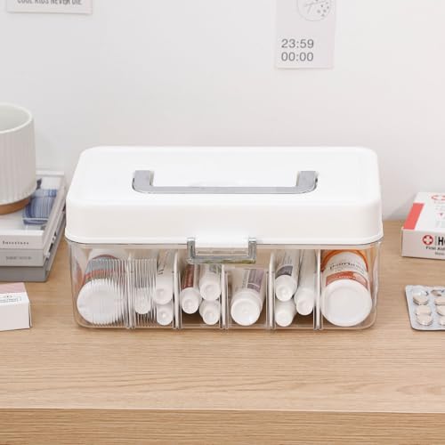 Plastic Bandages Organizer with Lid and Adjustable Dividers | Clear First Aid Bandage and Tapes Storage Container, For Home Office, Bathroom Medicine Cabinet, Ointments, Medical Wrap