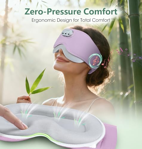 LC-dolida Voice Control Bluetooth Sleep Mask, Bamboo Cotton Bluetooth Sleep Headphones with 3D Zero-Pressure Cups and Timer Setting, Total Blackout Sleep Eye Mask for Side Sleepers (Purple)