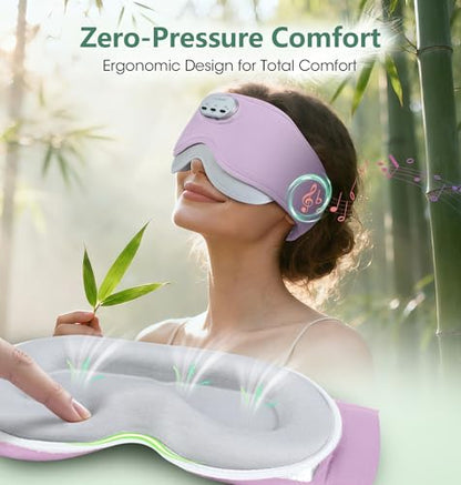 LC-dolida Voice Control Bluetooth Sleep Mask, Bamboo Cotton Bluetooth Sleep Headphones with 3D Zero-Pressure Cups and Timer Setting, Total Blackout Sleep Eye Mask for Side Sleepers (Purple)