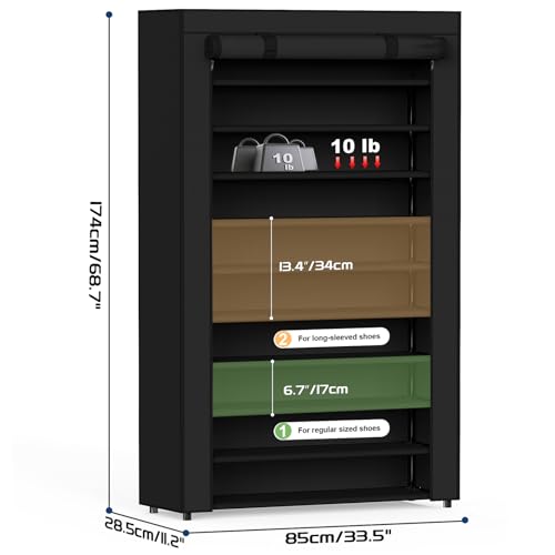 Mavivegue Shoe Rack with Cover, 10+1 Tier Tall Shoe Storage for 50-55 Pairs of Shoes, Shoe Organizer for Entryway, Closet