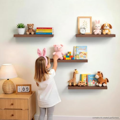BAYKA Walnut-Like Floating Shelves 15.7in, 3 Pack, Wall Mount Rustic Shelf | 22lbs Max Load, Hidden Bracket, for Bathroom Bedroom Kitchen Display Storage Decor, Easy Install, Multi-Wall Compatible