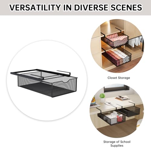 2 Pack Underwear Sock Drawer Organizer Set, Pull-Out Storage Baskets for Bra & Clothing, Closet & Dorm Room Organization Essentials(Black)
