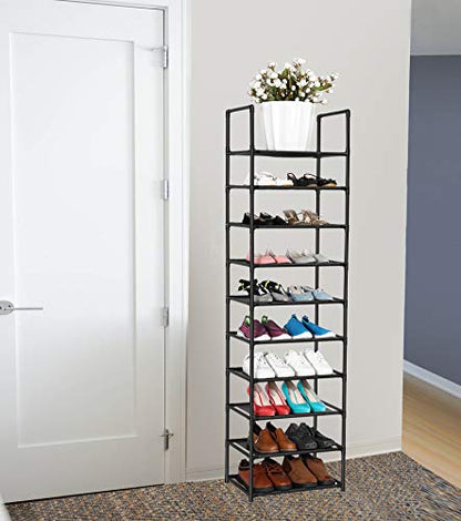 FIDUCIAL HOME 10 Tiers Shoe Rack Organizer 20 Pairs Tall Shoe Shelf | Tall Narrow Space Saving for Closet Entryway Dorm, Easy to Assemble, 17"L x 11"W x 68.8"H, Black