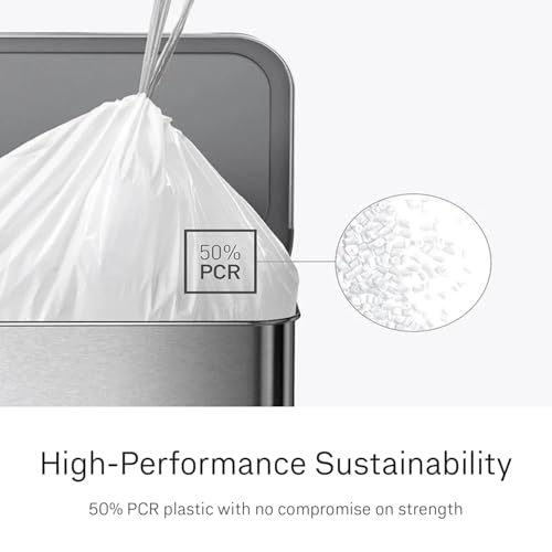 simplehuman Code K 200 Count Custom Fit Liners, Drawstring Kitchen Trash Bags, One-by-One Mess-Free Dispense, Extra Thick & Double Seamed, 50% PCR Plastic, 30-45 Liter / 8-12 Gallon, White