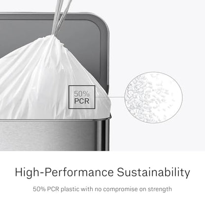 simplehuman Code K 200 Count Custom Fit Liners, Drawstring Kitchen Trash Bags, One-by-One Mess-Free Dispense, Extra Thick & Double Seamed, 50% PCR Plastic, 30-45 Liter / 8-12 Gallon, White