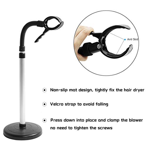 Hair Dryer Stand, 360 Degree Rotating Lazy Hair Dryer Stand Hand Free With Heavy Base, Hands-Free Blow Dryer Holder Countertop, Adjustable Height Countertop Stand