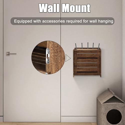 Wooden WiFi Router Storage Box Charcoal Retro Wood Router Hider Box Modem Store Boxes, Double-Layers WiFi Hiding Boxes Internet Hiders No Signal Blocking Router Cabinet Wood
