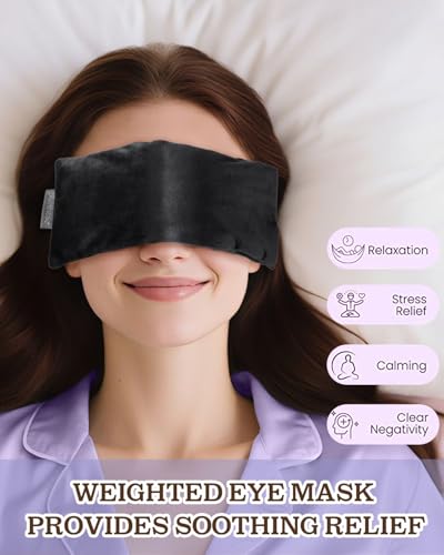 Lavender Eye Pillow for Relaxation, Yoga, Sleep – Weighted Eye Mask for Headache, Sinus, Aromatherapy Moist Heat Compress, Meditation Accessory, Relaxation Gift for Women (Black（only One）)