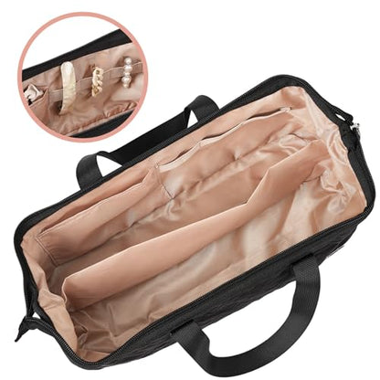 NISHEL Hair Tools Travel Bag Dryer Curling Iron Attachment Organizer Case | Portable case stores hair dryer, curling iron, air wrap attachments, and styling tools for trips or storage, Black