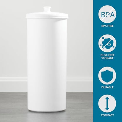 iDesign Freestanding Bathroom Toilet Paper Storage Holder, White | With Lid, For 3 Extra Rolls