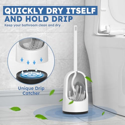 Toilet Brush, 2 Pack Toilet Brush and Holder Set with Durable Curved BristlesToilet Scrubber, Toilet Bowl Brush with Extra Long Handle,Toilet Cleaner with Caddy for Bathroom Deep Cleaning (2, White)