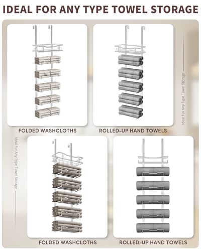 Hanging Towel Racks for Bathroom No Drill - Over T... (Silver | Metal)