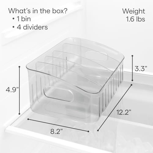 YouCopia FreezeUp Freezer Bin 12", BPA-Free Fridge Organizer with Adjustable Dividers and Handle for Frozen Food and Leftovers