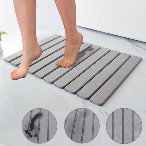 Stone Bath Mat Bathtub Mat Foldable Bathroom Mat Quick Drying Floor Mat | Diatomaceous Earth Bath Mat Anti-Skid Absorbent Quick Bath Mat for Bathtub Bathroom Kitchen