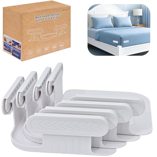 Upgrade Bed Sheet Holders for Corners, Lock Sheet Holders, Fasteners Sheet Keep Sheets Firm & Tight, Durable Heavy Duty Bed Fitted Sheet Clips, Sheet Locks, Fit All Mattress - 4Pcs White