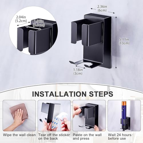 Hair Straightener Holder Wall Mounted Blow Dryer Holder, Blow Dryer and Curling Iron Holder, Hair Dryer and Straightener Holder, Bathroom Hair Tools Organizer and Storage (Black, 1Pc)