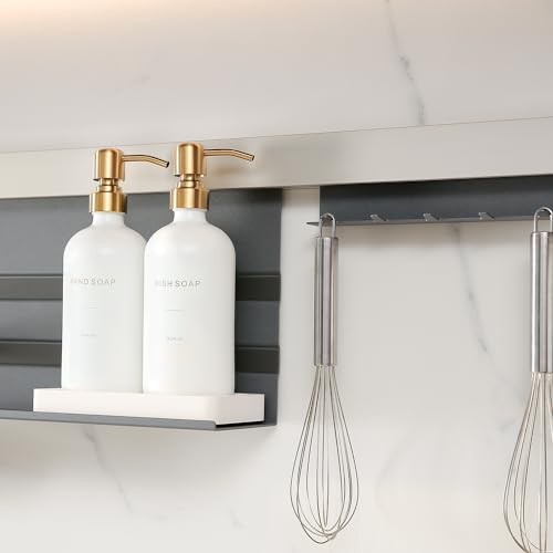 Gold Soap Dispenser Set | Glass Soap Dispenser with Stainless Steel Pump, Perfect for Modern Kitchen Counter Decor