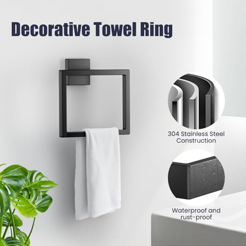 Bathroom Hardware Accessories Set: Bath Towel Bar Set, Towel Racks for Bathroom Wall Mounted, SUS304 Stainless Steel (Matte Black, 7-Pieces)