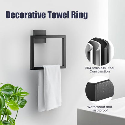 Bathroom Hardware Accessories Set: Bath Towel Bar Set, Towel Racks for Bathroom Wall Mounted, SUS304 Stainless Steel (Matte Black, 7-Pieces)