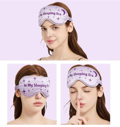 in My Sleeping Era 3Pc Lavender Satin Sleep Mask Gift Set for Music Fans | Era-inspired 13 Stars & Moon; Hidden 13 Scrunchie & Pouch; 360° Blackout; Soft Silky Satin; Post-Concert & Travel Use