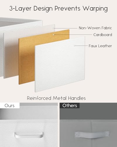 Stackable Storage Drawers - 2 Tier Closet Organizer with Metal Handles and Metal Frame, Fabric Dresser with Collapsible Bins for Bedroom, Dorm, Office, White, 2 Pack