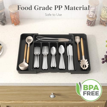 Expandable Silverware Drawer Organizer for Kitchen... (Black | Plastic)