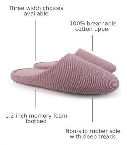 ofoot Women's Non-Slip House Slippers - Lightweight Cotton Memory Foam Indoor Slip-On, Machine Washable & Foldable Travel Design for Home, Yoga, Narrow/Wide Fit Options
