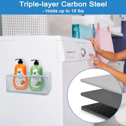 Picowe Magnetic Laundry Organizer, Large Magnet Basket for Laundry Room,16.5lb Capacity Magnetic Shelf for Washer /Dryer, Fridge & Small Spaces ( L, White)