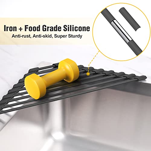 Tomorotec Triangle Roll Up Dish Drying Rack with Silicone Coating, Black | 304 Stainless Steel with BPA-Free Silicone, Triangle Design Maximizes Sink Corner Space, Fits Compact Kitchens And RVs