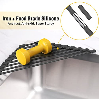 Tomorotec Triangle Roll Up Dish Drying Rack with Silicone Coating, Black | 304 Stainless Steel with BPA-Free Silicone, Triangle Design Maximizes Sink Corner Space, Fits Compact Kitchens And RVs