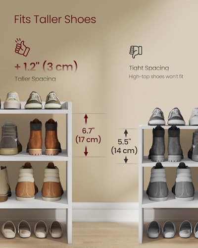 VASAGLE Shoe Rack for Closet, Stackable Organizer Shelf | Stackable Shoe Organizer Shelf for Entryway, 3 Tiers, 11.7 x 32.3 x 21.3 Inches, White, CUSTOS Collection, ULBS061WZ01S