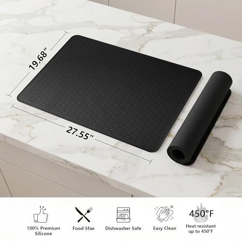 Stove Top Cover for Electric Stove - Silicone Stove Mat for Glass Top, Glass Cooktop Protector for Kitchen,Multi-Functional Oven Covers for Electric Stove (Black,28 x 20)