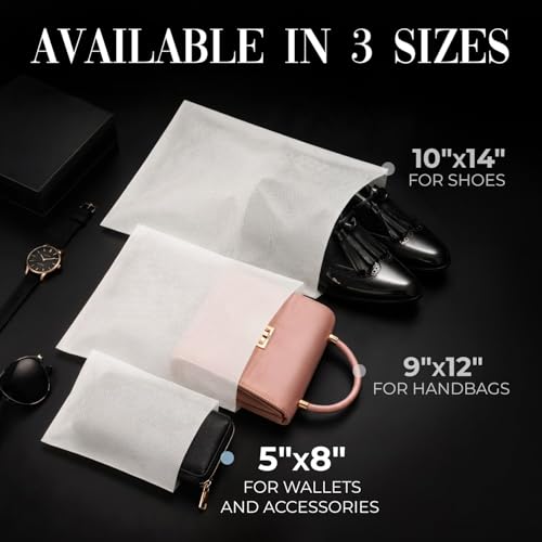 Pack of 50 Anti-Scratch Pouches, 5" x 8" Protective Dust Bags for Handbags, Shoes, and Accessories - Made in USA Purse Dust Bag for Storage - Soft, Breathable Cloth-Like Shoe Storage Bag