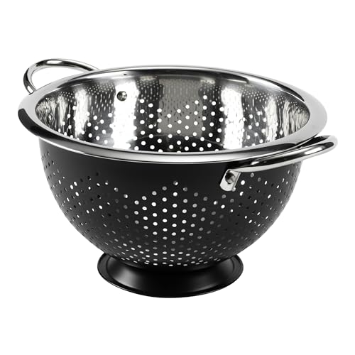 GoodCook Colander Premium Stainless Steel Construction with Handles and Elevated Pedestal Foot, 5-Quart, Black
